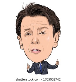 April 16, 2020 Caricature Of Italy Prime Minister Giuseppe Conte, An Portrait Drawing Illustration.