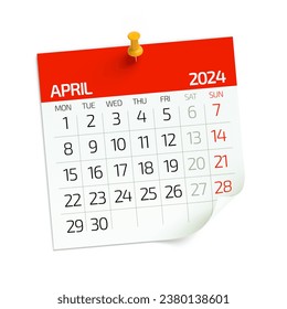 April 2024 - Calendar. Isolated on White Background. 3D Illustration - Powered by Shutterstock