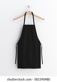 Apron, black clean apron, apron mockup, apron on clothes hanger 3d rendering