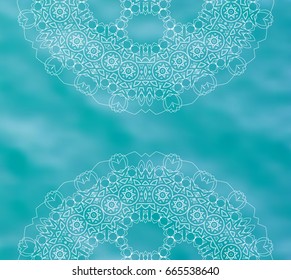 Aqua mandala. Blue water tribal background. Ethnic ornament. Relaxation. Boho decorative elements. Good for yoga studio or meditation classes, flyer, card, invitation. - Powered by Shutterstock