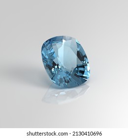 Aquamarine Gemstone Cushion 3D Render