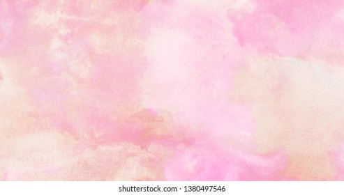Aquarelle painted subtle pink watercolor canvas for stain design, invitation card, vintage template. Bright ink effect light magenta color shades gradient illustration on textured paper background