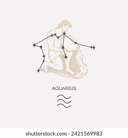 Aquarius constellation illustration. Aquarius constellation astrological drawing - Powered by Shutterstock