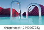 Aquatic Canyons: Reflective Arches amidst Crimson Waves