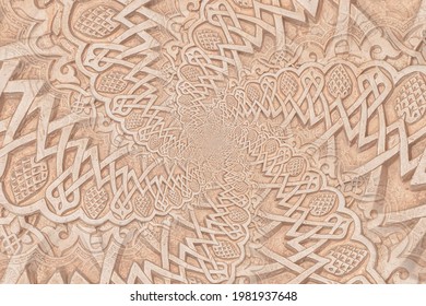 Arab Background Remanding To Islam Culture. Design Created From A 13th Century Architectural Detail Using Droste Effect.