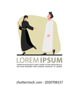 Arab man and women illustration going for shopping, business, expo, party - Powered by Shutterstock