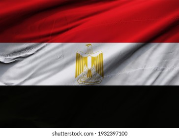 Arab Republic of Egypt flag blowing in the wind. Background texture. Cairo. 3d Illustration. 3d Render.