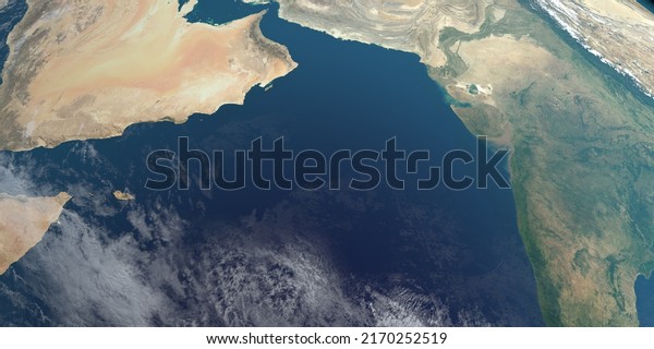 Arabian Sea in the Indian Ocean,\
aerial view from outer space of earth planet. 3d\
rendering