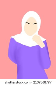 Arabian woman with white scarf waer violet dress on pink background