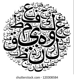 arabic alphabet text cloud in circle shape