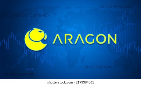 Aragon (ANT) Crypto Currency Logo On Blue Financial Technology Background 8K HD Wallpaper 