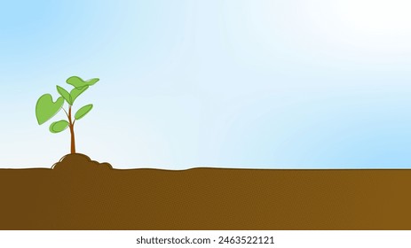 Arbor day background with small sapling growing in the soil, brown and blue typography. Horizontal poster, banner template. Background illustration arbor day in flat design - Powered by Shutterstock