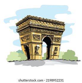 Arc De Triomphe Paris Illustration, 3d Illustration, 3d Rendering, Drawing