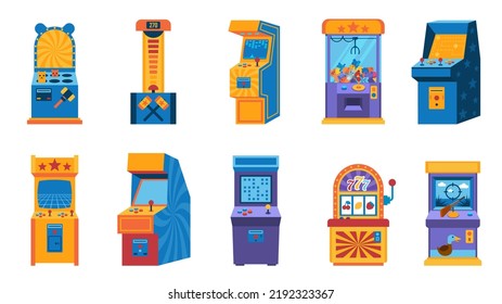 Arcade game computer. Retro gaming 80s machine, amusement and entertainment vintage devise.  1990s game machines collection. Illustration of video console arcade - Powered by Shutterstock