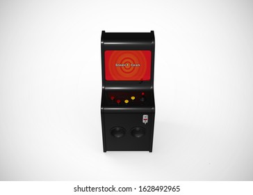 Arcade Machine Insert Coin Screen Retro Gaming Style With Joystick and Buttons 3D Render