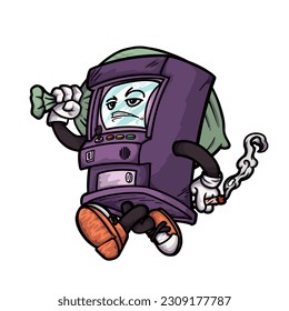  Arcade machine vigilante smoking  cartoon logo mascot