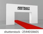 Arch design.Event arch or entrance gate mockup template of entry or welcome archway, 3D design. Event arch for sport marathon start and finish gate, exhibition or expo entrance stand frame mock up
