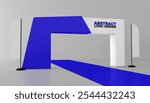 Arch design.Event arch or entrance gate mockup template of entry or welcome archway, 3D design. Event arch for sport marathon start and finish gate, exhibition or expo entrance stand frame mock up
