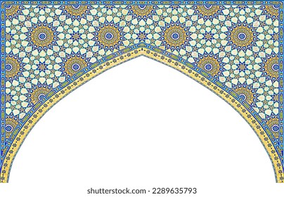 An arch with patterns in Arabic style with a white background.Decorative element in architecture.