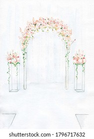 Arch For Wedding Exit Marriage 
Registration With Pink Flowers.