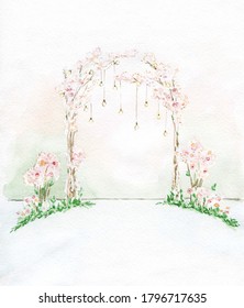 Arch For Wedding Exit Marriage 
Registration With Pink Flowers.