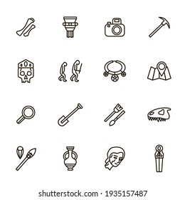 Archaeology Signs Black Thin Line Icon Set Include Of Bone, Amphora And Column. Illustration Of Icons