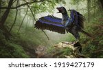 Archaeopteryx, bird-like dinosaur from the Late Jurassic period around 150 million years ago (3d rendering)
