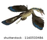 Archaeopteryx Reptile in Flight 3D illustration - Archaeopteryx was a carnivorous Pterosaur reptile that lived in Germany during the Jurassic Period.