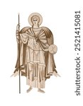 Archangel Michael. Vintage religious illustration in Byzantine style isolated