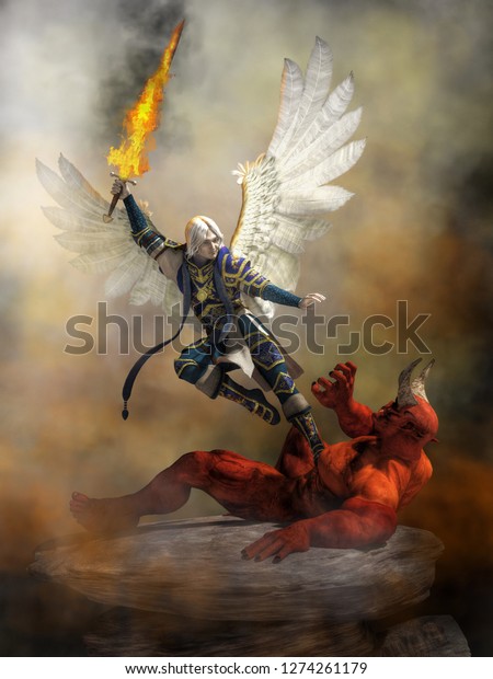 Archangel Michael Wearing Blue Armed White Stock Illustration 1274261179