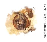 Archangel Uriel. Watercolor illustration in Byzantine style