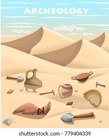 Archeology and paleontology concept archaeological excavation Web site page and mobile app design element. ancient history achaeologists unearth ancient artifacts illustration.
