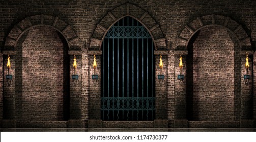 Arches and iron gate 3d illustration