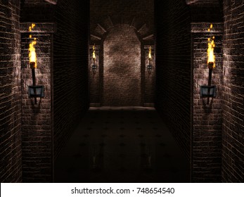 Arches with torches background 3d illustration