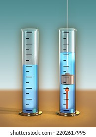 Archimede's Principle, Fluid Buoyancy. 3D Illustration