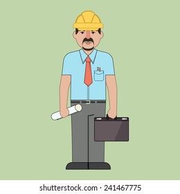 Architect Holding Blueprint Plans  Flat Line Icon