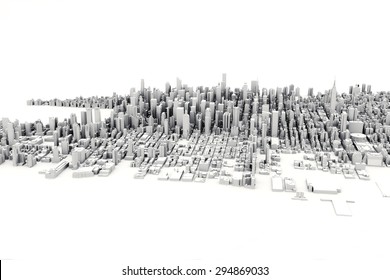 Architectural 3D Model Illustration Of A Large City On A White Background.