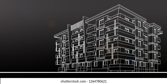 Architectural 3d Model Render Wireframe Stock Illustration 1264780621 ...