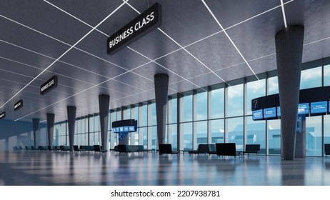 Architectural 3d Rendering Of Airport Business Class Signboard At The Airport Terminal Illustration