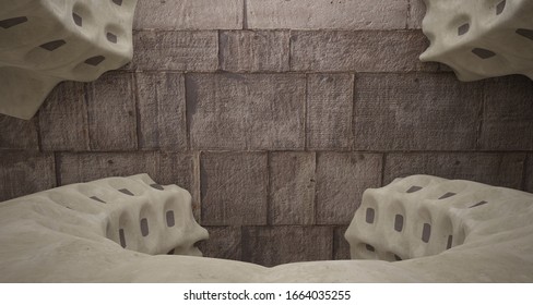 Architectural background. Abstract concrete interior with smooth discs. 3D illustration and rendering.