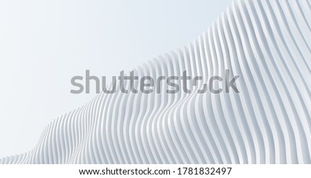 Architectural composition, facade detail, wall, against  light empty sky - 3D render. Parametric architecture of the future for presentations, graphic design.Abstract geometric unobtrusive background.
