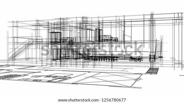 Architectural Drawing 3d Illustration Stock Illustration 1256780677 ...