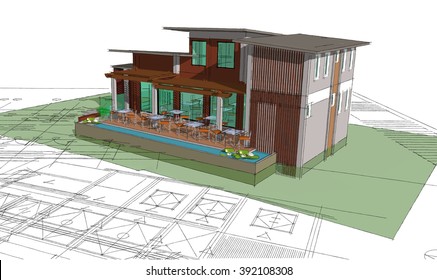 Architectural Drawing Of A House And 3 D