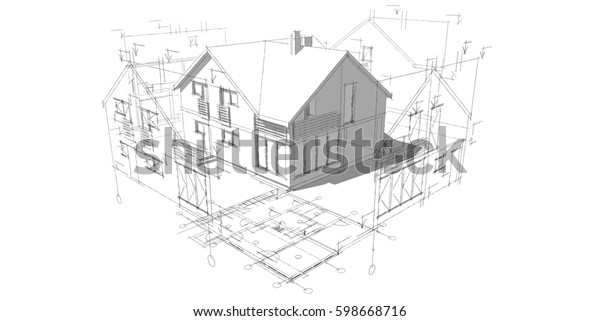 建築図面3dイラスト のイラスト素材