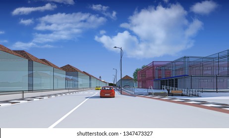 Architectural Engineering Design Of Urban Street In City Center Using BIM, 3d Illustration, 3d Rendering