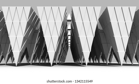 Architectural Fantasy. Abstract Design. Inverted Pyramid Structure. 3D Illustration.