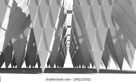 Architectural Fantasy. Abstract Design. Inverted Pyramid Structure. 3D Illustration.