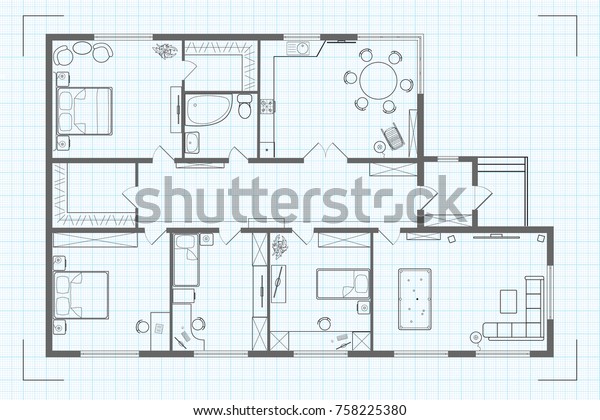 Grundriss Der Architektur Des Hauses Illustrationshutte Stockillustration