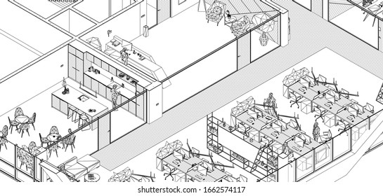 Architectural Floorplan Cut Isometric Design Illustration