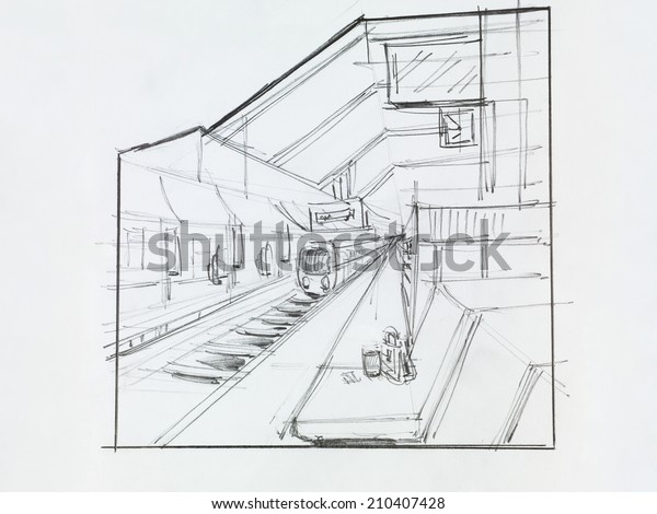 Architectural Perspective View Train Station Drawn Stock Illustration 210407428